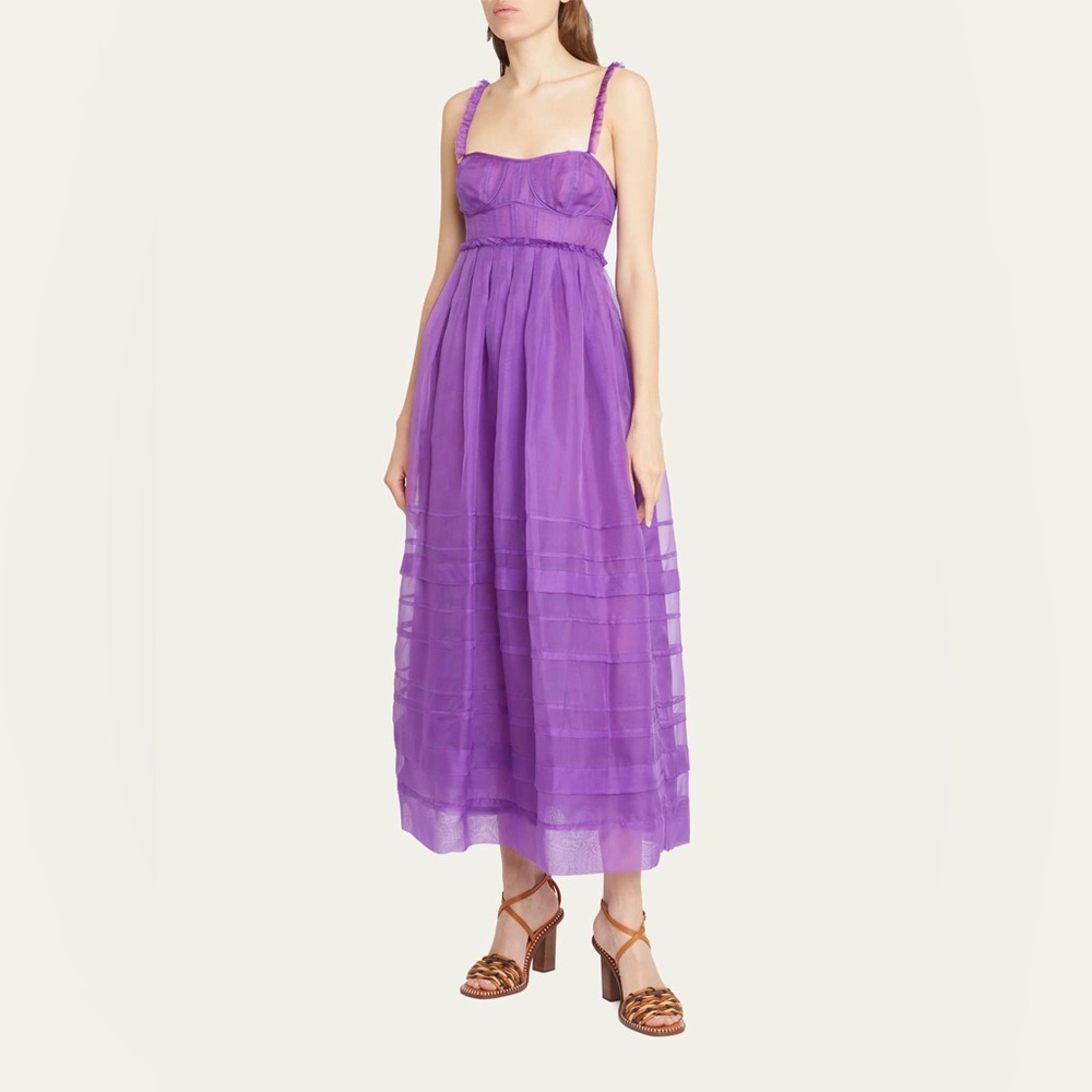 Ulla Johnson Priscilla Silk Organza Midi Dress - US 6 - Purple